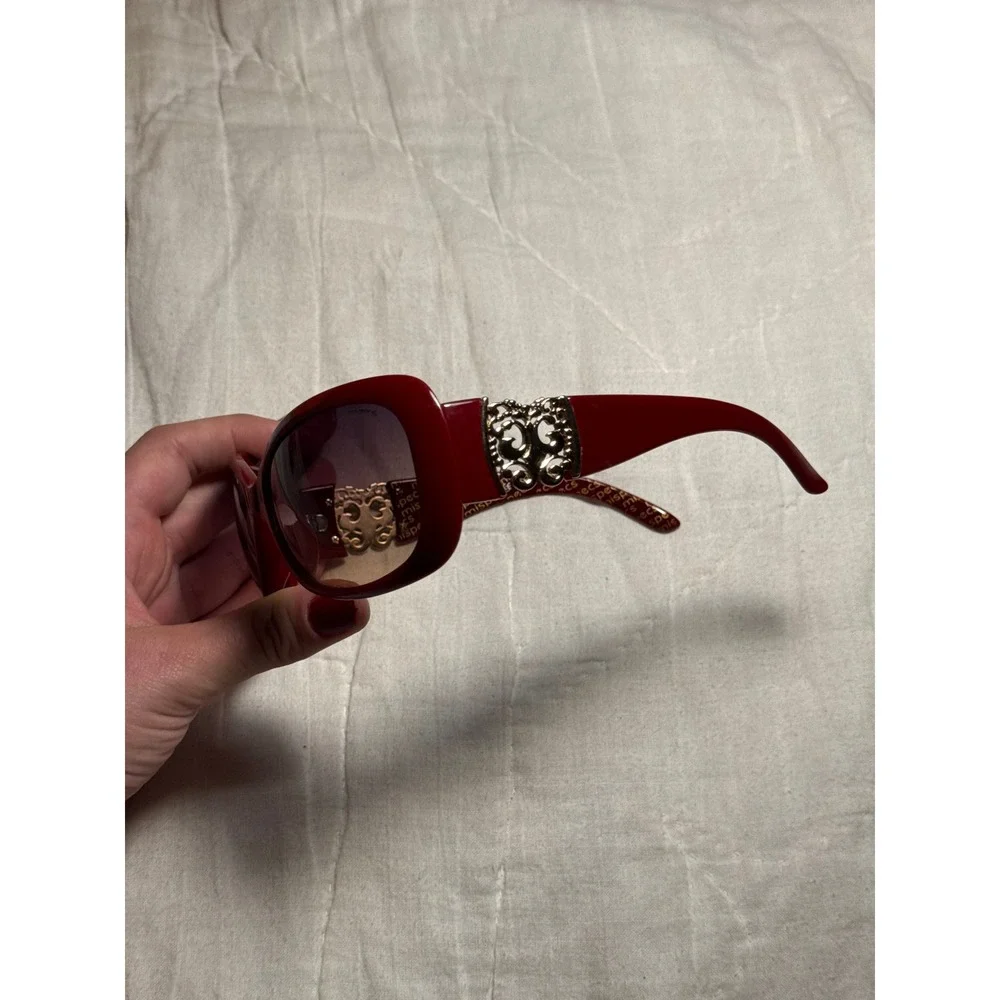Mispecs Italy Design Red Oversized Sunglasses Gold Filigree Y2K Maroon 2000s